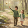 Jonah pointing at yellow butterfly